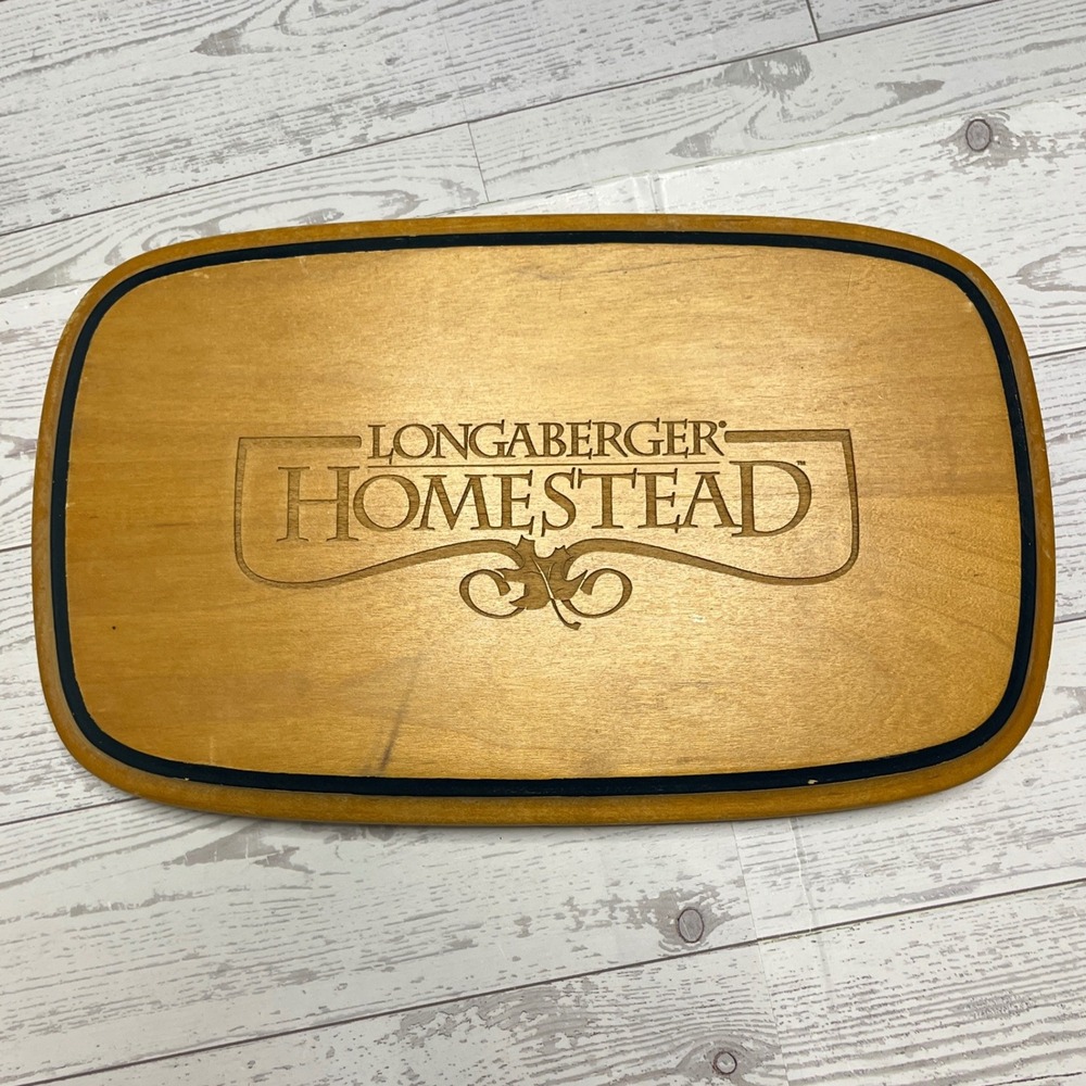 Longaberger Homestead Wood Basket Lid Engraved Maple Leaf Logo Black Trim